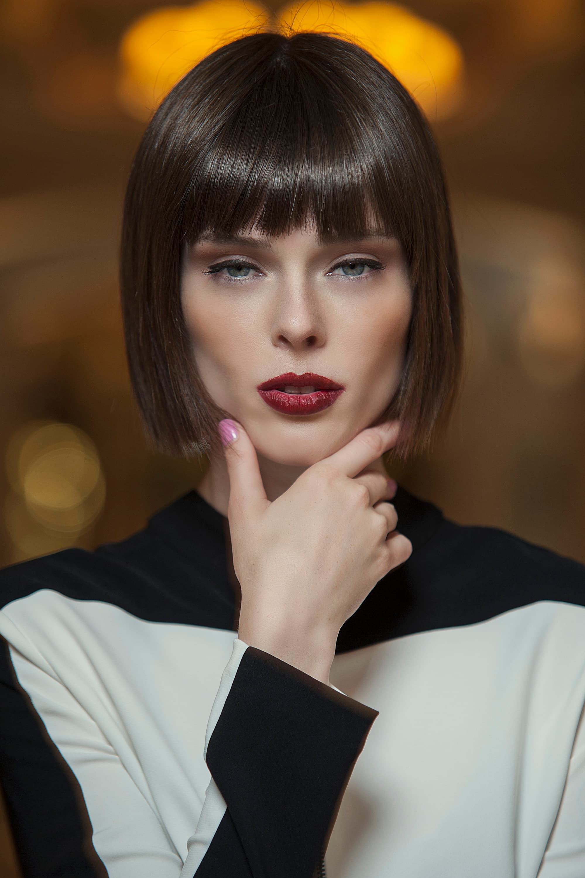 Fashion portrait with a graphic black and white outfit